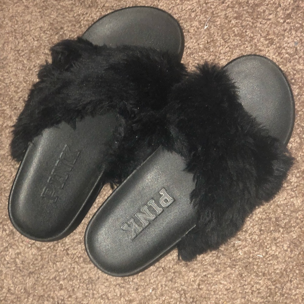 Victoria Secret PINK furry slide sandals
